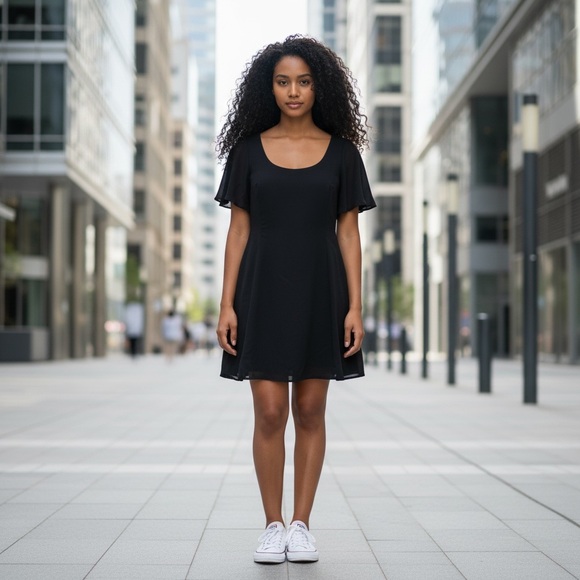 THEORY Black Dress with Butterfly Sleeves - Picture 7 of 12